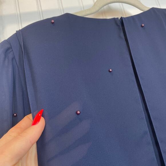 Patra Women’s Navy Blue Sequin & Pearlized Midi Shift Dress Long Sleeve Size 16 - Picture 4 of 8